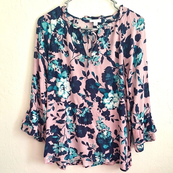 J. Jill Floral Women's Top - Pink and Blue Size M - Picture 4 of 10